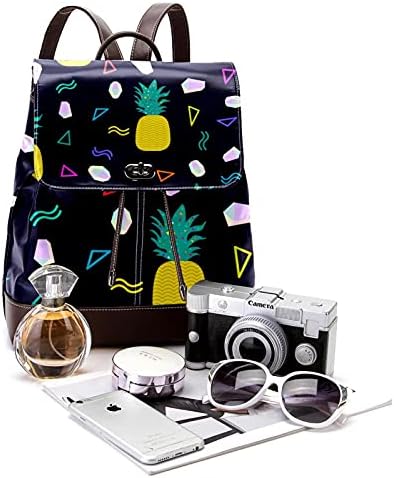 Ananas geometrik BlackPU deri sırt çantası moda okul çantası çanta yürüyüş seyahat Laptop Dating için