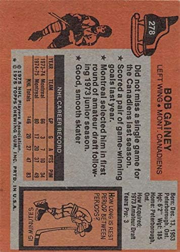 1975-76 Topps Hokeyi 278 Bob Gainey Montreal Canadiens Resmi NHL Ticaret Kartı Seti Mola 1 Bir