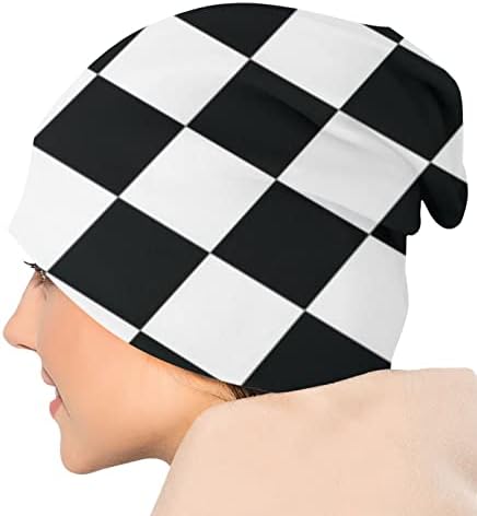 marat Siyah ve Beyaz Damalı Çizgili Kış Bere Şapka Kadınlar için Örme İzle Şapka İpek Astar ile Unisex Katı Kafatası Kap