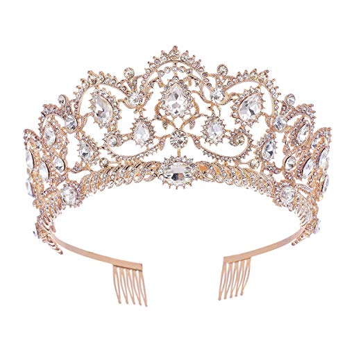 SNOWH Düğün Tiaras ve Taçlar - Rhinestone Gelin Taç Prenses Tiara - Takı Headpieces Kadınlar ve Kızlar için Tarak ile, Gül Altın