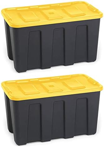 HOMZ 34 Galon Durabilt LLDPE Konteyner Ağır Hizmet Tipi Plastik Saklama Kabı, 2'li Set, Siyah ve Sarı, 2'li Set