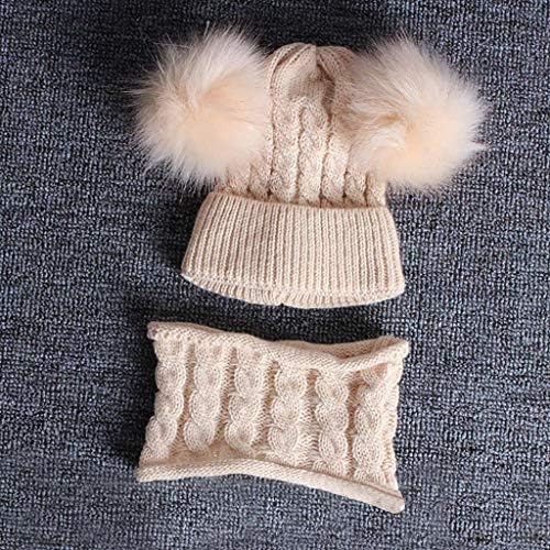 TOTAMALA 2 ADET Çocuk Bebek Erkek Kız Örgü Yün Hemming Tutmak Sıcak Kış Sevimli Kıl Yumağı Kap Şapka ve Eşarp Set
