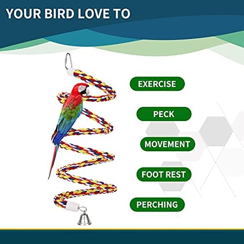 OSWİNMART 2 Adet 63'Bird Halat Tünemiş Kuş Kafesi Salıncak Oyuncaklar %100 % Pamuk Hiçbir Koku Gagalama/Çiğneme ile Çan Tırmanma