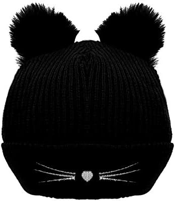 Bellady kış şapka sevimli kedi kulak şapka ile işlemeli sıcak örgü tığ kayak kap