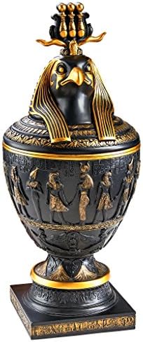 Tasarım Toscano WU76876 Horus Mısır Falcon Canopic Kavanoz, iki ton siyah ve altın