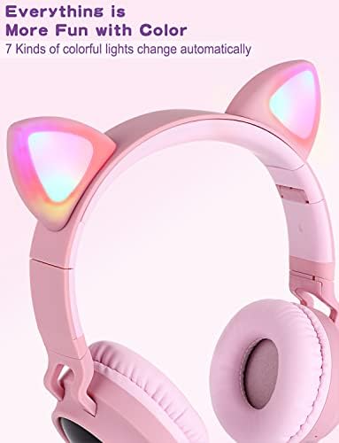 Usoun Çocuklar Kablosuz Kulaklıklar, Kedi Kulak LED ışık Up Kablosuz Katlanabilir Kulaklıklar Üzerinde Kulak MİC ile, Stereo