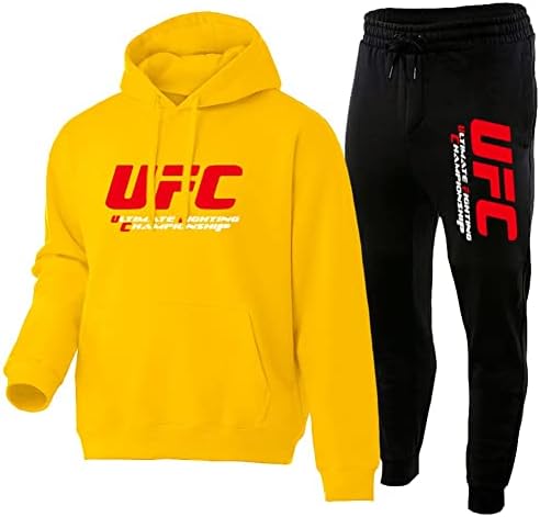 Hoodie Genç Hoodie Seti, Kış UFC Baskı Açık Spor Spor Takım Elbise, Karışık Dövüş Sanatları Hayranları için Hediye (Renk : Sarı+Siyah,