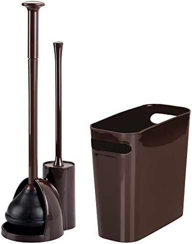 mDesign Kompakt Bağımsız Plastik 2'si 1 Arada Klozet Fırçası/Pistonu ve Çöp Kovası Çöp Kovası Banyo Depolama için Birleşik Set-Sağlam,