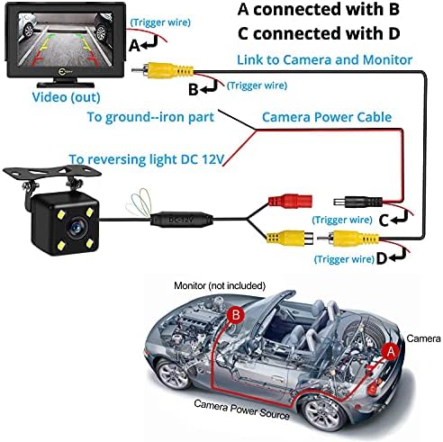 Araba Yedekleme Kamera, Dikiz Kamera Ultra HD 4 LED Gece Görüş,Evrensel Arabalar için Montaj Braketleri ile Su geçirmez Ters