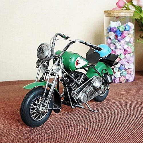 TLLDX Motosiklet Modeli Retro Klasik El Yapımı Demir Motosiklet ve Kask Yeşil El Işi Demir Metal Koleksiyon Sanat Heykel Noel