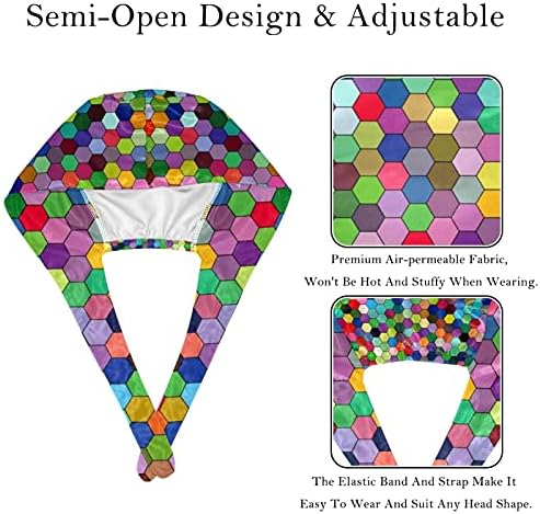 HUİ JİN DÜKKANI Renkli Altıgen Geometrik Mozaik Desen Çalışma Kap Düğmesi ve Ter Bandı ile Ayarlanabilir Kravat Geri Kabarık