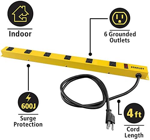 Stanley 31613 NCC31613 ShopMAX Pro 6 Çıkışlı Aşırı Gerilim Koruyucu Güç Çubuğu, 4 Ayak Kablosu, Sarı
