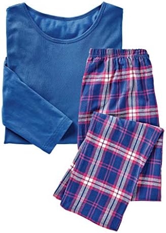 AmeriMark Pijama Setleri Kadın Pamuk Örme Üst Ekose / Tatil Flanel Salonu Pantolon