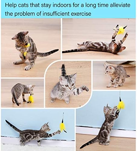 Kedi Tüy Oyuncaklar 9 Parça Set, Kapalı Kediler için 1 adet Geri Çekilebilir Kedi Değnek Oyuncak & 8 adet Doğal Tüy Teaser Değiştirmeleri