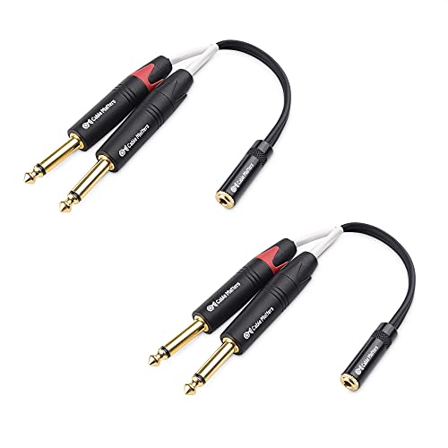Kablo Konuları 2-Pack Çift 1/4 3.5 mm Kadın Stereo Ses Splitter Kablo (3.5 mm Çift 1/4 Adaptörü) Siyah-6 İnç / 0.15 Metre