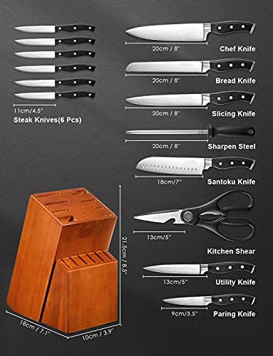 KDIK Bıçak Seti, Blok Ahşap ile 15 ADET Mutfak Bıçağı Seti, Alman Paslanmaz Çelik Bıçak Blok Seti, Ergonomik Saplı Profesyonel