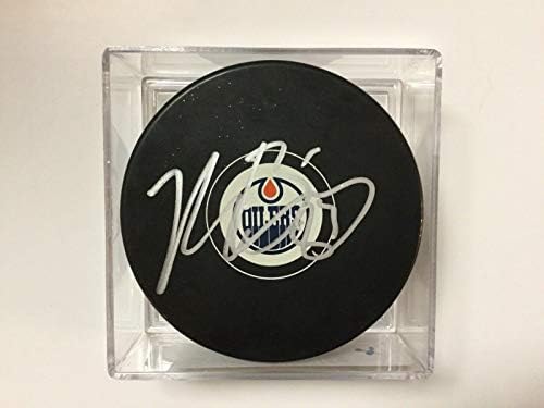 Matt Benning İmzalı İmzalı Edmonton Oilers Hokey Diski a-İmzalı NHL Diskleri