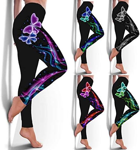 Kadınlar için Yoga Pantolon, kadın Yumuşak Yüksek Belli Tayt Kelebek Baskı Cep Yoga Pantolon Egzersiz Koşu Yoga Tayt