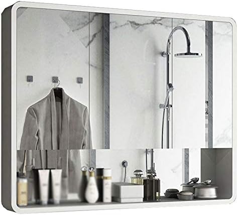 Zzmop Banyo Aynası Dolabı, Duvara Monte İlaç Dolabı, Depolama Dolabı, Kavisli Köşe Tasarımı,Siyah,Beyaz,Banyo, Mutfak, Yatak