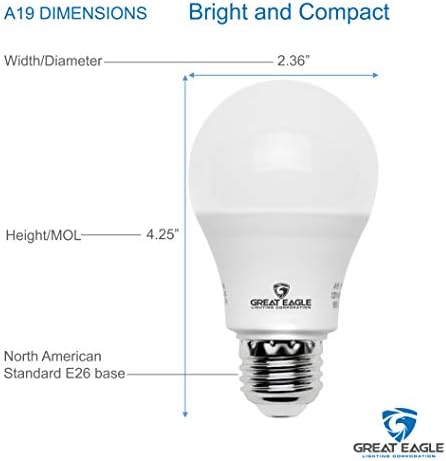 Great Eagle Lighting Corporation A19 LED Ampul, 9 W (60 W Eşdeğeri) , UL Listeli, 3000 K (Yumuşak Beyaz), 800 Lümen, Kısılamaz,