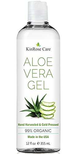 Yüz, Cilt, Saç ve Güneş Yanığını Gidermek için Yeni 12oz Organik Aloe Vera Jeli - KinRose Care tarafından - Yüzde 100 Saf Aloe