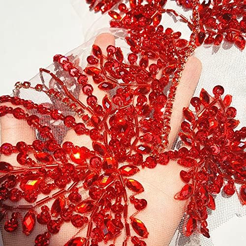 JYDQM Muhteşem Boncuklu Kırmızı Dikiş Taklidi Aplike Yamalar Taşlar ve Kristaller Strass Gelinlik Kostümleri