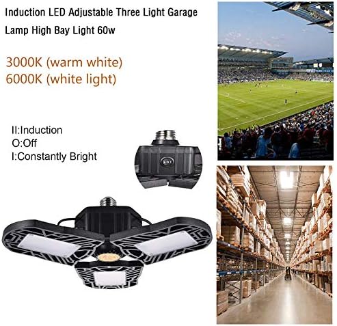 YUYVHH Led garaj ışıkları, 60 W 6000 LM Deforme Üçlü Glow Garaj Aydınlatma ile 3 Ayarlanabilir Led Paneller, parlak tavan ışık