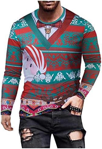 ZDFER Uzun Kollu Tee Gömlek Erkekler ıçin Moda Noel Baskılı Uzun Kollu T-Shirt Casual Crewneck Kazak Temel Tops