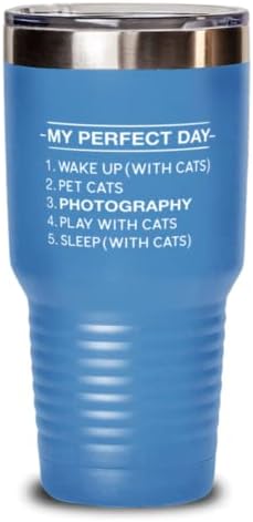 Mükemmel Gün: Kediler, Fotoğrafçılık, Kediler 30 oz Açık Mavi İçecek Tumbler w/Kapak, Kedi Seven Fotoğrafçılar için, Tumblers