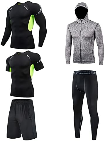 5 Adet egzersiz Kıyafetleri Kıyafet Kapüşonlu Ceket + Uzun Kısa Kollu Üstleri + Şort + Pantolon erkek Açık Koşu Spor Giyim