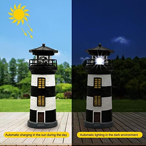 LED ışık güneş deniz feneri dekor açık, güneş enerjili dönen ışık kulesi, çim ve bahçe Yard reçine süsler