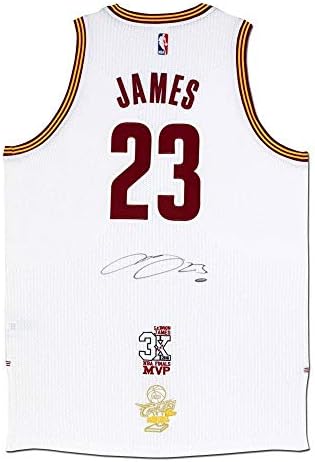 LeBron James İmzalı Cleveland Cavaliers 3x NBA Finalleri MVP Logolu Otantik Adidas Beyaz Forma ve NBA Finalleri Şampiyonası