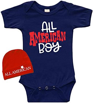 Tüm Amerikan Erkek Bebek Bodysuit-4 Temmuz Bebek Hediye Seti