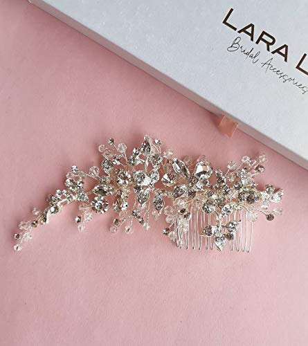 LARA LİZ Düğün Saç Yan Tarak - Gümüş Kristal Başlığı Gelinler ve Nedime için, Rhinestone Saç Aksesuarları Kadınlar için