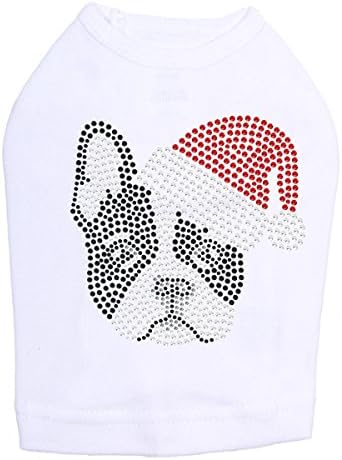 Santa Şapka ile Boston Terrier-Bling Rhinestone Noel Köpek Gömlek, L Beyaz