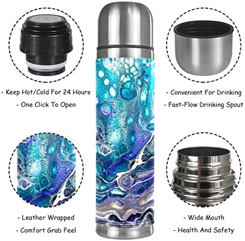 Lılıbeely 17 oz Vakum Yalıtımlı Paslanmaz Çelik Su Şişesi Spor Kahve Seyahat Kupa Flask Hakiki Deri Sarılmış BPA Ücretsiz, boya