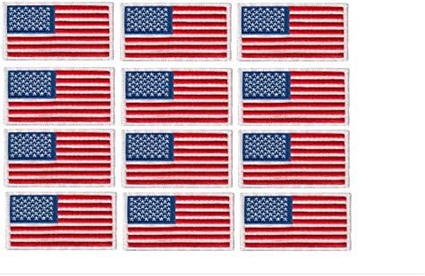 12 Paket-Amerikan Bayrağı İşlemeli Yama, beyaz sınır ABD Amerika Birleşik Devletleri, ABD bayrağı Yama, dikmek