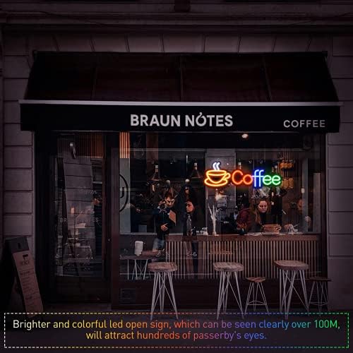 IMEGINA Büyük Boy Kahve Neon burcu 23.6×7.8 inç Restoran Neon ışık burcu ile Güç Adaptörü kahve dükkanı Cafe Açık Burcu Led Duvar