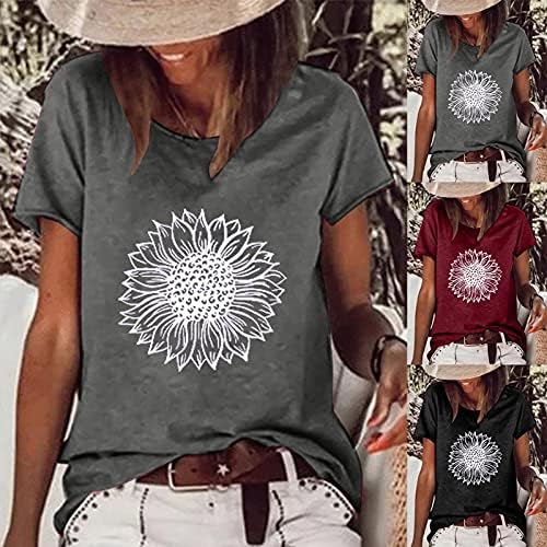 TARİENDY Ayçiçeği Grafik Tees Kadınlar için Kısa Kollu Tişört Rahat Yuvarlak Boyun Kazak Gevşek Fit T Shirt