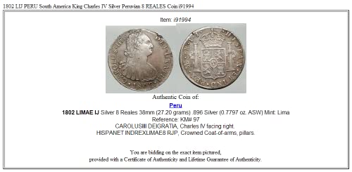 1802 PE 1802 LIJ PERU Güney Amerika Kral Charles IV AR Pe 8 Reales İyi Sertifikasız
