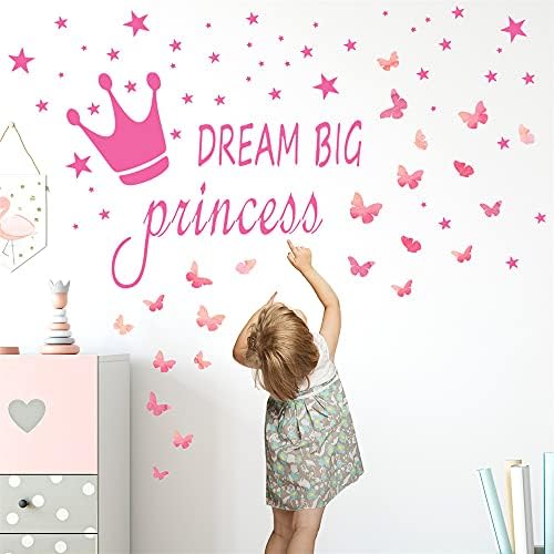 Rüya Büyük Prenses Taç Yatak Odası Çıkartmaları 3D Pembe Kelebekler Sticker Yıldız Alıntı Duvar Çıkartmaları Sanat Bebek Kız