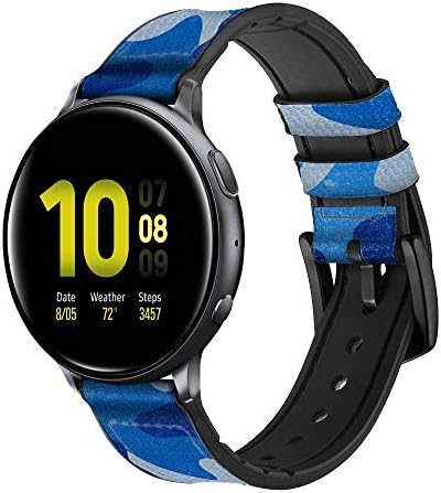 CA0526 Ordu Mavi Camo Kamuflaj Deri ve Silikon Akıllı İzle Band Kayışı Samsung Galaxy İzle, Watch3 Aktif, Active2, Dişli Spor,