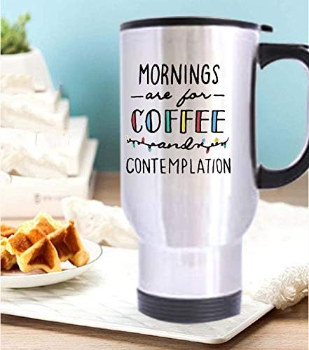 Komik Yenilik Sabahları Kahve Ve Tefekkür İçin Gümüş Paslanmaz Çelik Malzeme Seyahat Kupaları