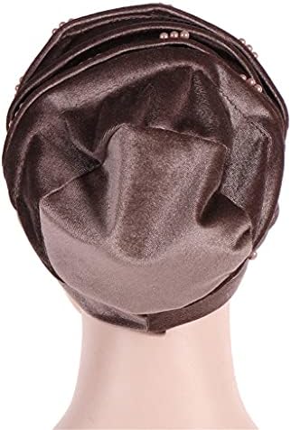 ZTTZX Katı Müslüman Inci Boncuklu Türban başörtüsü Kadın Wrap Kadife Streç Baggy Şapka Saç Dökülmesi Kapaklar Saç Aksesuarları