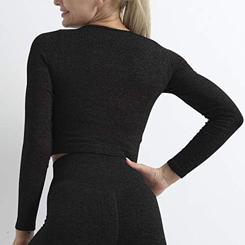 OLCHEE kadın 2 Parça Eşofman Egzersiz Kıyafetleri-Dikişsiz Yüksek Bel Tayt ve Uzun Kollu Kırpma Üst Yoga Activewear Set