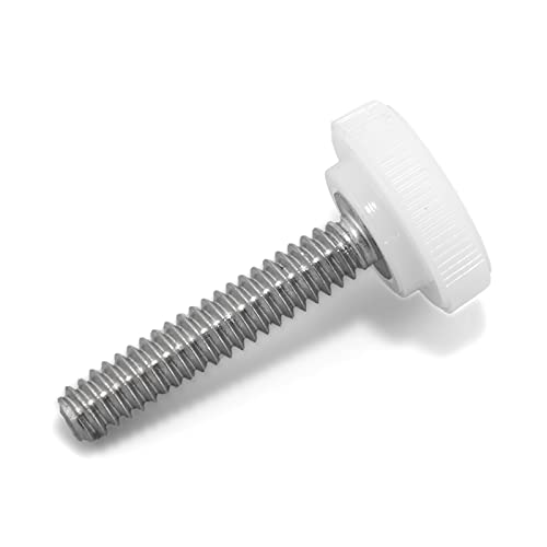 10-24 x 1 Paslanmaz Çelik Başparmak Vidası-Beyaz Tırtıllı Yuvarlak Plastik Düğme-Standart / Kaba Dişli Başparmak Vidası-Uzunluk: