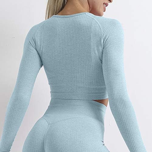 OLCHEE kadın 2 Parça Eşofman Egzersiz Kıyafetleri-Dikişsiz Yüksek Bel Tayt ve Uzun Kollu Kırpma Üst Yoga Activewear Set