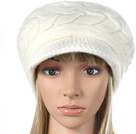 JewelryWe Womens Kış Örme Şapka Sıcak Hımbıl Cony Saç Bere Yumuşak Bere Örgü Kap Visor ile (4 Renk)