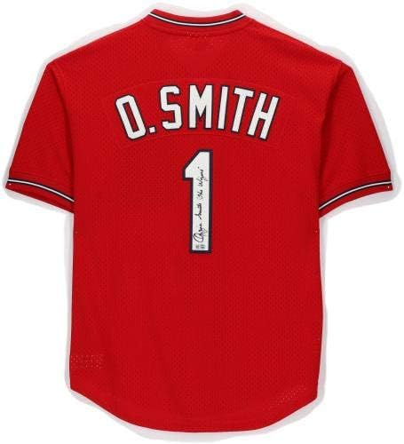 Ozzie Smith St. Louis Cardinals İmzalı Scarlett Mitchell & Ness Vuruş Antrenmanı Forması Sihirbaz Yazıtlı-İmzalı MLB Formaları