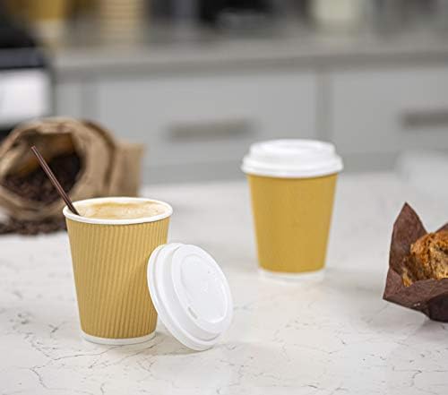[50 Setleri-12 oz.] Kapaklı Yalıtımlı Dalgalanma Kağıdı Sıcak Kahve Fincanları